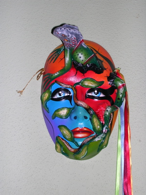 Mask with branches and iguana