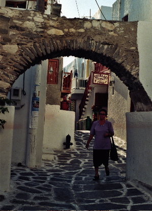 woman walking on Paros street